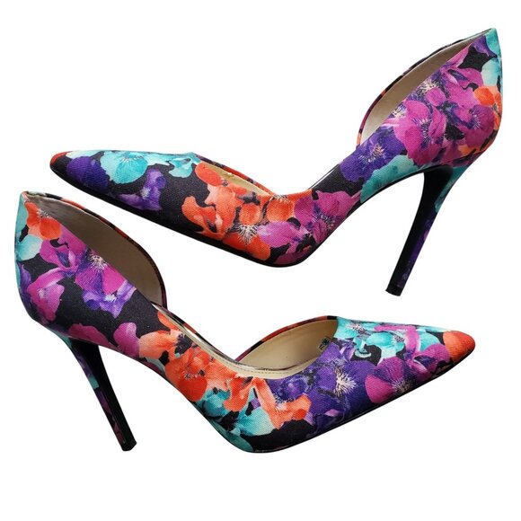 Jessica Simpson Multicolor Floral Heels Bright Pink, Purple, Turquoise 7.5M - Picture 1 of 12
